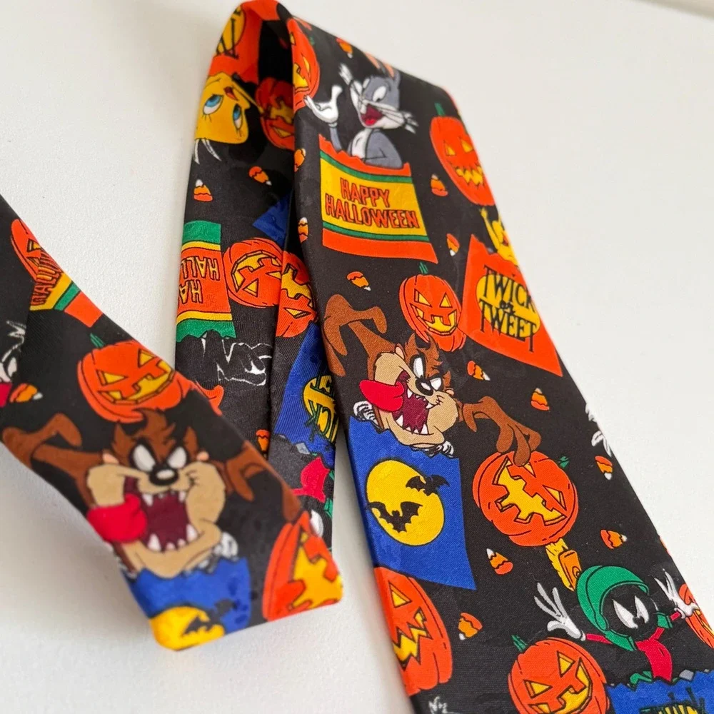 Vintage 1996 Looney Tunes Mania Halloween Necktie Bugs Bunny Taz Black 53